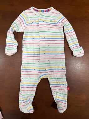 Magnetic Me White Baby Footie with Rainbow Stripes